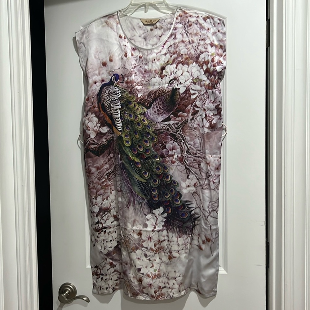 Peacock Print Sleeveless Tunic 100% silk